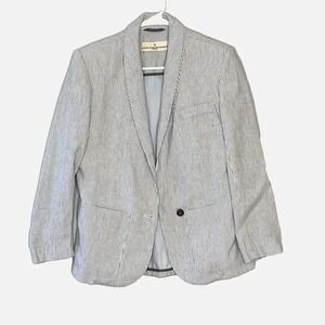 Golden Goose Linen Blazer Womens M Blue Striped Single Button Casual Lived-In